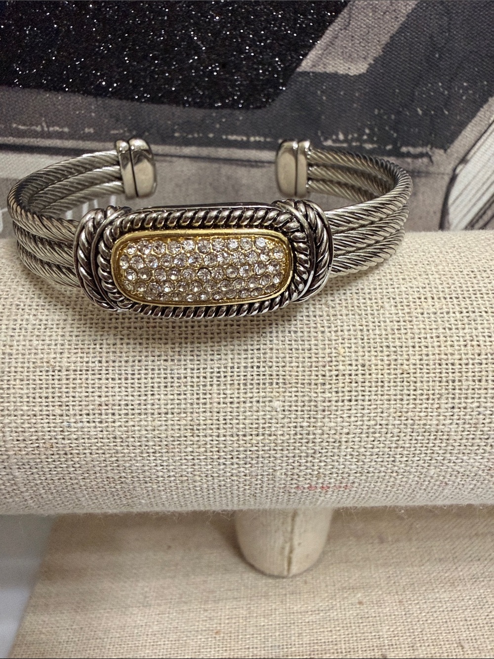 Silver and Gold Pave Cable Cuff Bracelet